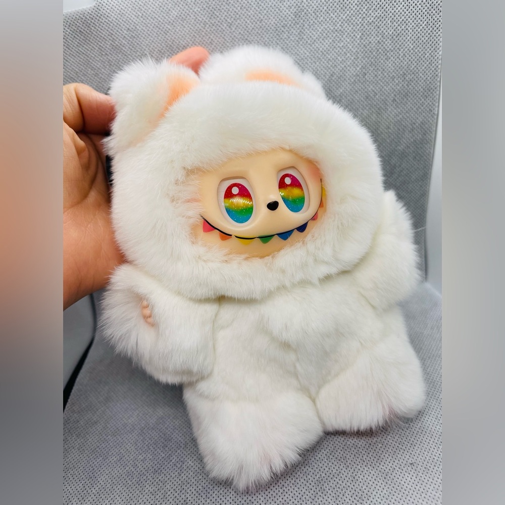 Plush Monster Toy - White and Peach Faux Fur